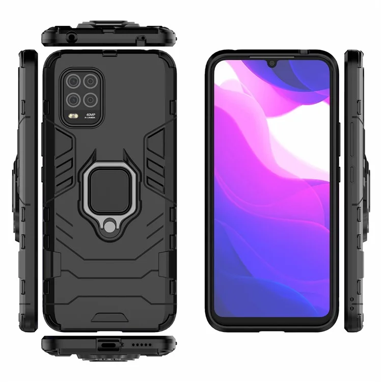 Sholdi Anello di Guarda Colore Cackster PC TPU Case Ibrido Shell di Protezione Per Xiaomi Mi 10 Lite 5G - Nero