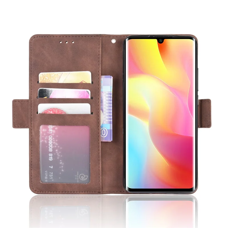 غطاء جلد PU مع حامل لهاتف Xiaomi Mi Note 10 Lite - بني