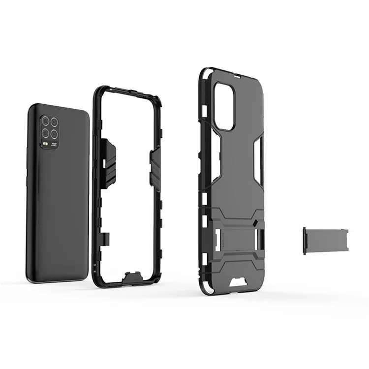 2 in 1 Hybrid PC + TPU Phone Case with Kickstand for Xiaomi Mi 10 Lite 5G - Black