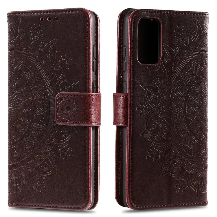 Imprint Flower Leather Shell for Xiaomi Mi 10 Lite 5G - Brown