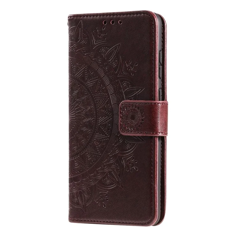 Imprint Flower Leather Shell for Xiaomi Mi 10 Lite 5G - Brown