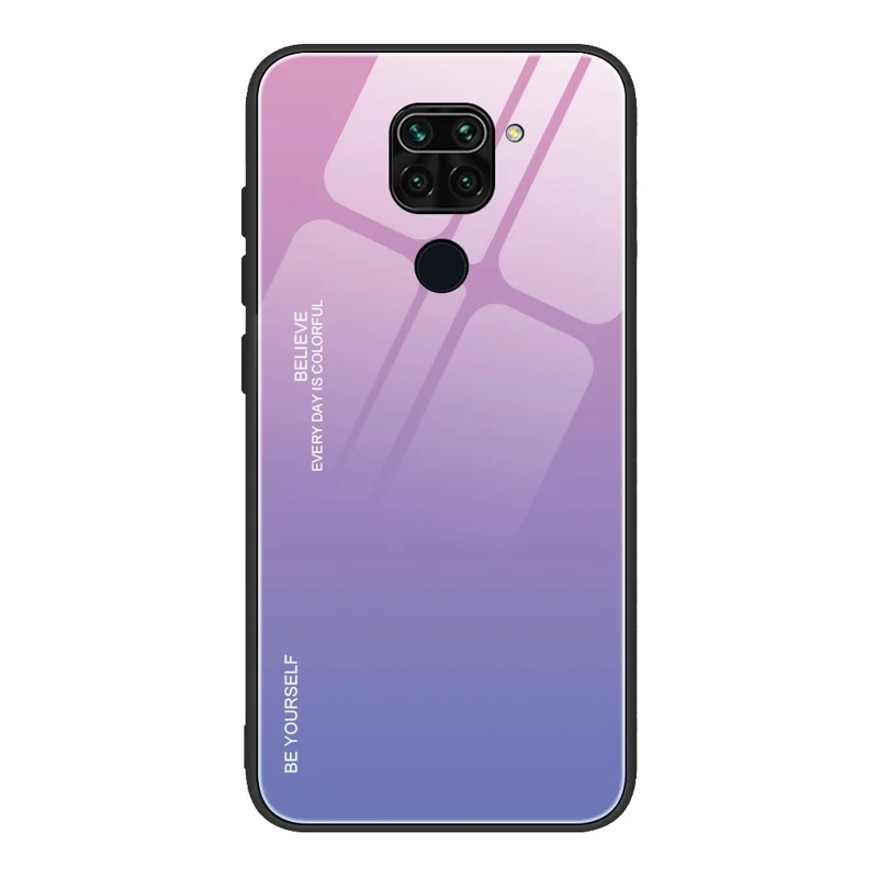 Gradient Color Tempered Glass + PC + TPU Hybrid Case for Xiaomi Redmi Note 9 - Pink / Blue
