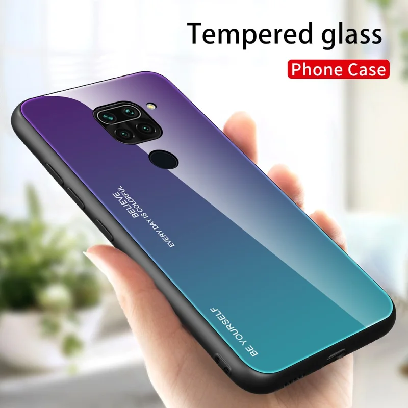 Gradient Color Tempered Glass + PC + TPU Hybrid Case for Xiaomi Redmi Note 9 - Purple / Blue