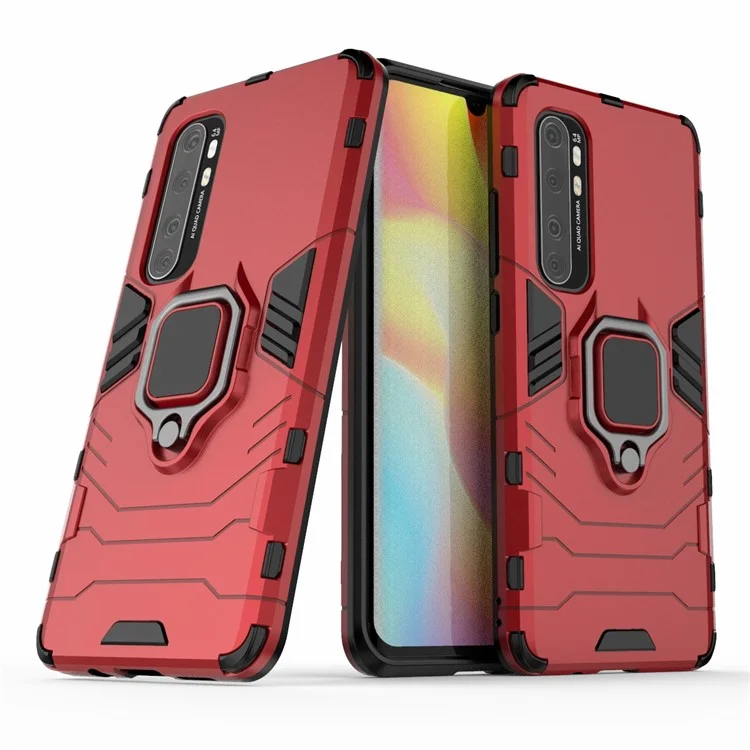 With Ring Holder Kickstand PC TPU Shell for Xiaomi Mi Note 10 Lite - Red