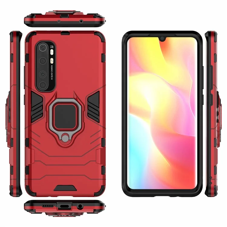 With Ring Holder Kickstand PC TPU Shell for Xiaomi Mi Note 10 Lite - Red
