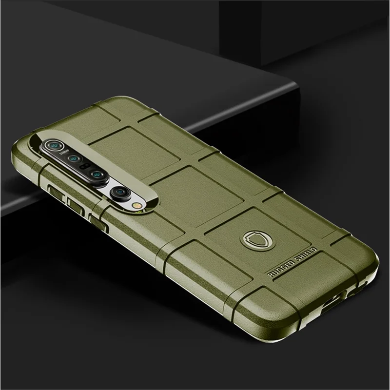 Anti-shock Square Grid Texture Thicken TPU Phone Case Cover for Xiaomi Mi 10 Pro/Mi 10 - Army Green