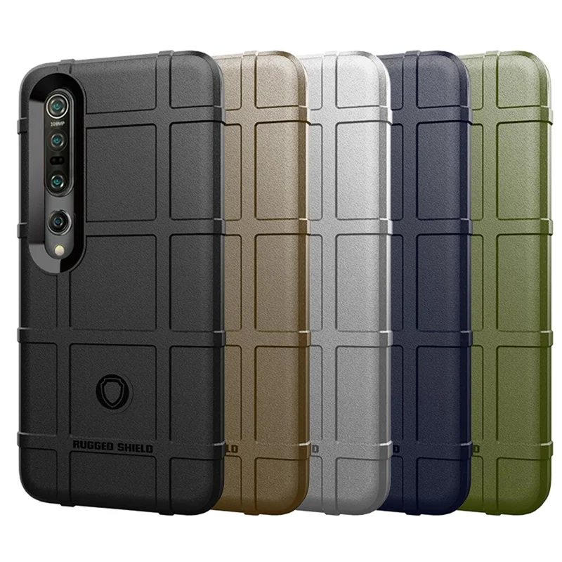 Anti-shock Square Grid Texture Thicken TPU Phone Case Cover for Xiaomi Mi 10 Pro/Mi 10 - Army Green