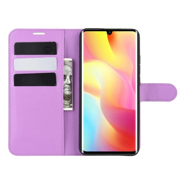 Litchi Skin Magnetic Leather Stand Case for Xiaomi Mi Note 10 Lite - Purple