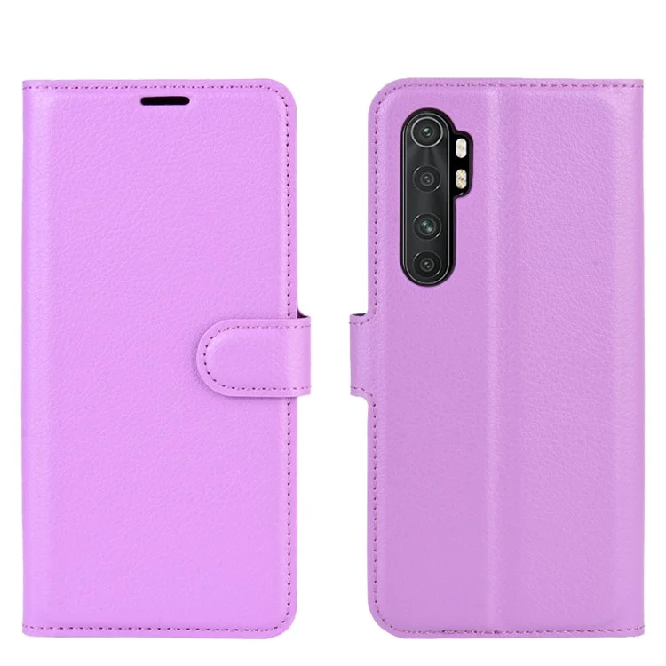 Litchi Skin Magnetic Leather Stand Case for Xiaomi Mi Note 10 Lite - Purple