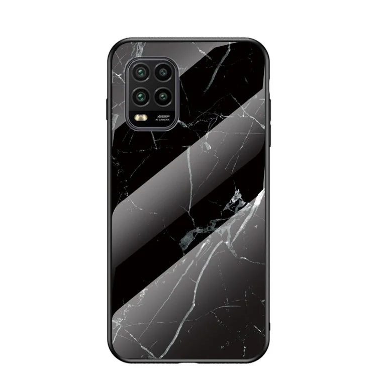 Marble Grain Pattern Tempered Glass PC + TPU Hybrid Phone Case for Xiaomi Mi 10 Lite 5G - Black