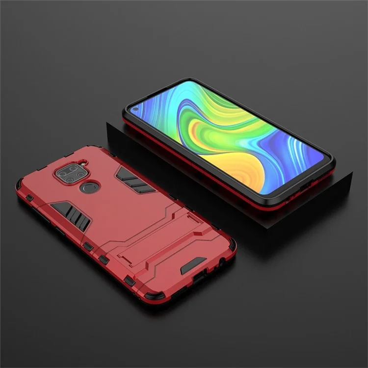 PC 2 em 1 + Capa de Telefone TPU com Suporte para Xiaomi Redmi Note 9/Redmi 10X 4G - Vermelho