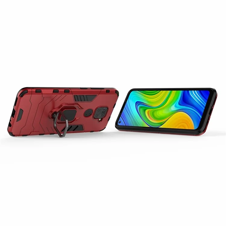 Capa Híbrida PC + TPU com Suporte de Anel para Xiaomi Redmi Note 9/Redmi 10X 4G - Vermelha