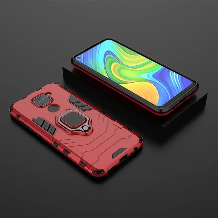 Capa Híbrida PC + TPU com Suporte de Anel para Xiaomi Redmi Note 9/Redmi 10X 4G - Vermelha