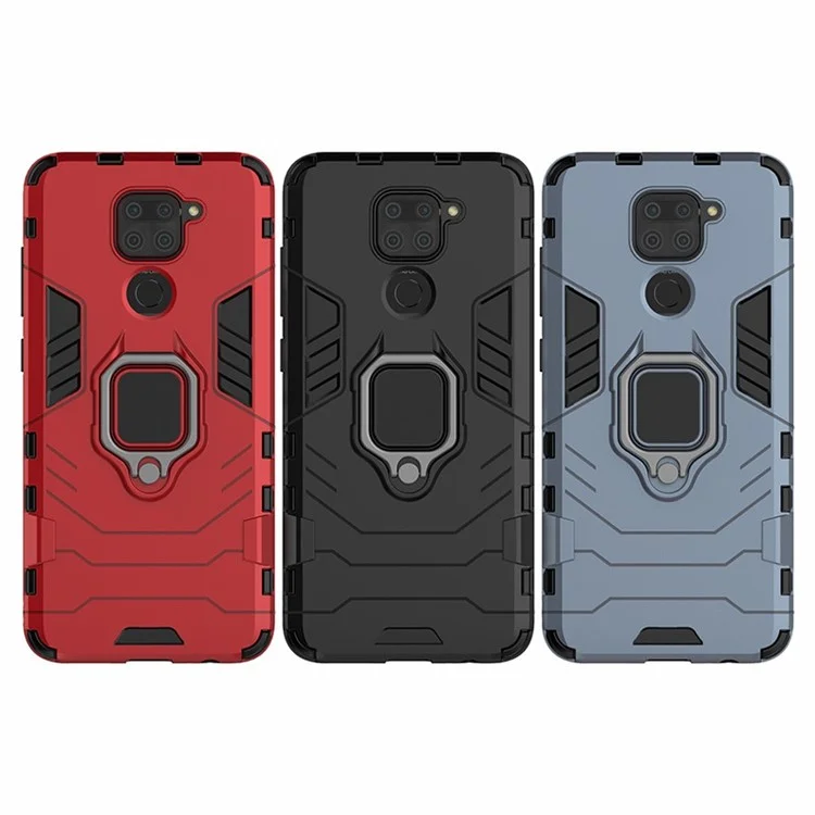 Capa Híbrida PC + TPU com Suporte de Anel para Xiaomi Redmi Note 9/Redmi 10X 4G - Vermelha