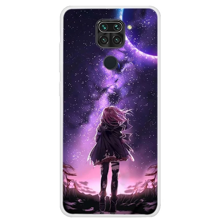 Pattern Printing Soft TPU Back Case Soft Covering for Xiaomi Redmi Note 9/10X 4G - Girl and Moonlight