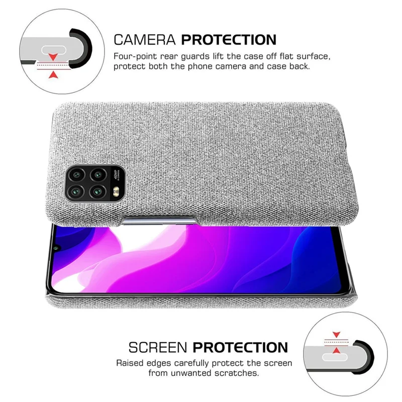 Cloth Skin PC Protective Shell for Xiaomi Mi 10 Lite 5G - Light Grey