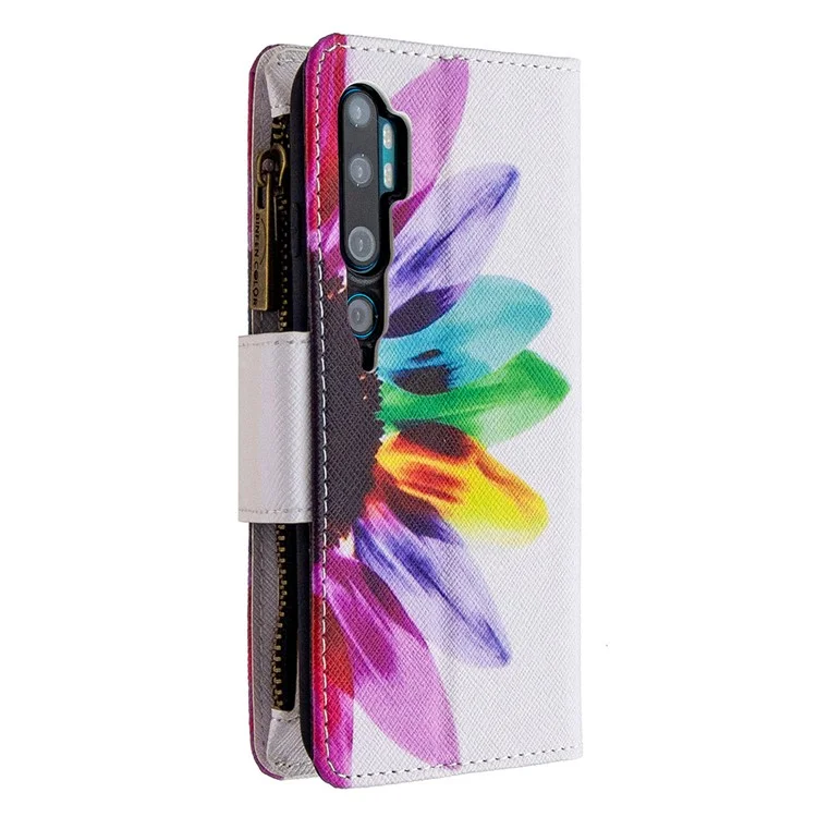 Portafoglio con Cerniera Decorata, Molti Scomparti per Carte di Credito, Supporto per Telefono in Pelle per Xiaomi Mi CC9 Pro/Mi Note 10/Mi Note 10 Pro - Fiore Colorato