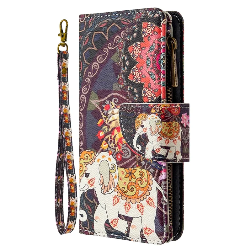 BF03 Pattern Printing Zipper Wallet Leather Phone Case for Xiaomi Redmi Note 8T - Elephant