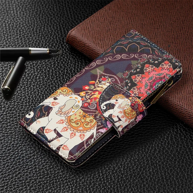 BF03 Pattern Printing Zipper Wallet Leather Phone Case for Xiaomi Redmi Note 8T - Elephant