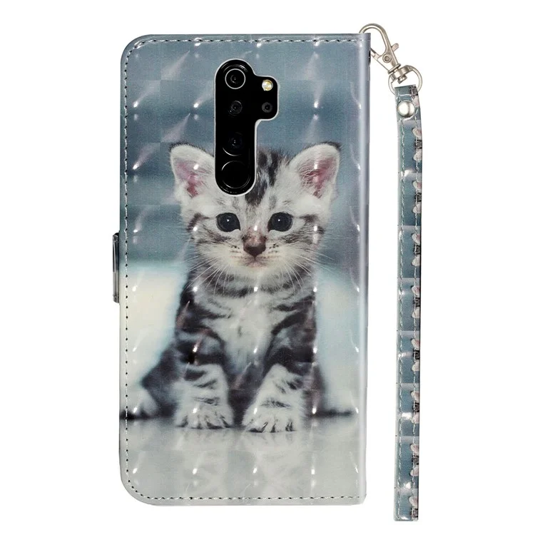 Light Spot Decor Pattern Printing Case Wallet Stand Leather Cover for Xiaomi Redmi Note 8 Pro - Cat