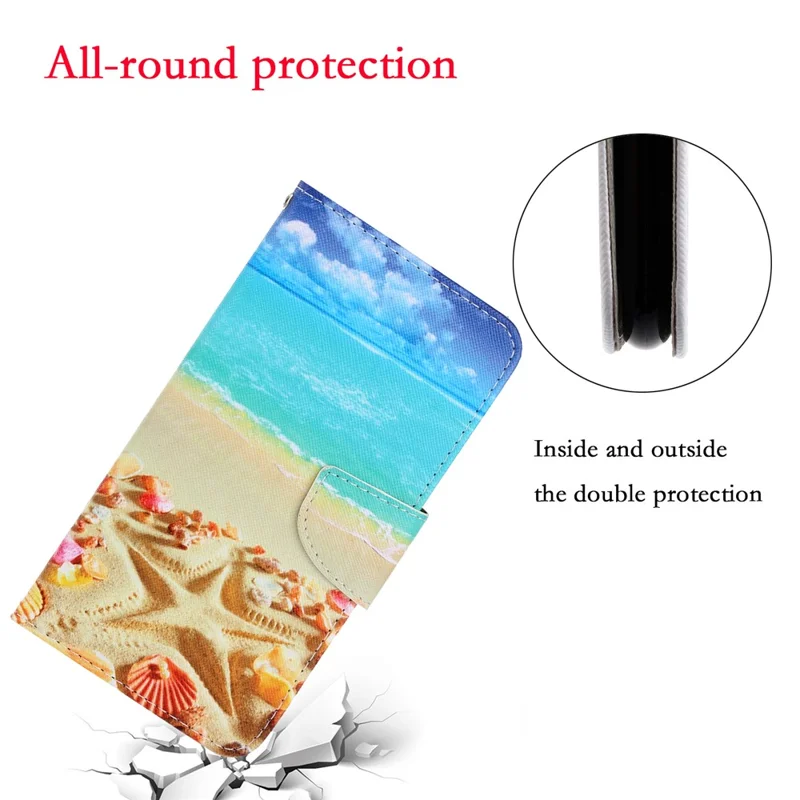 Pattern Printing Cover Magnetic Leather Wallet Case for Xiaomi Redmi Note 9/10X 4G - Beach