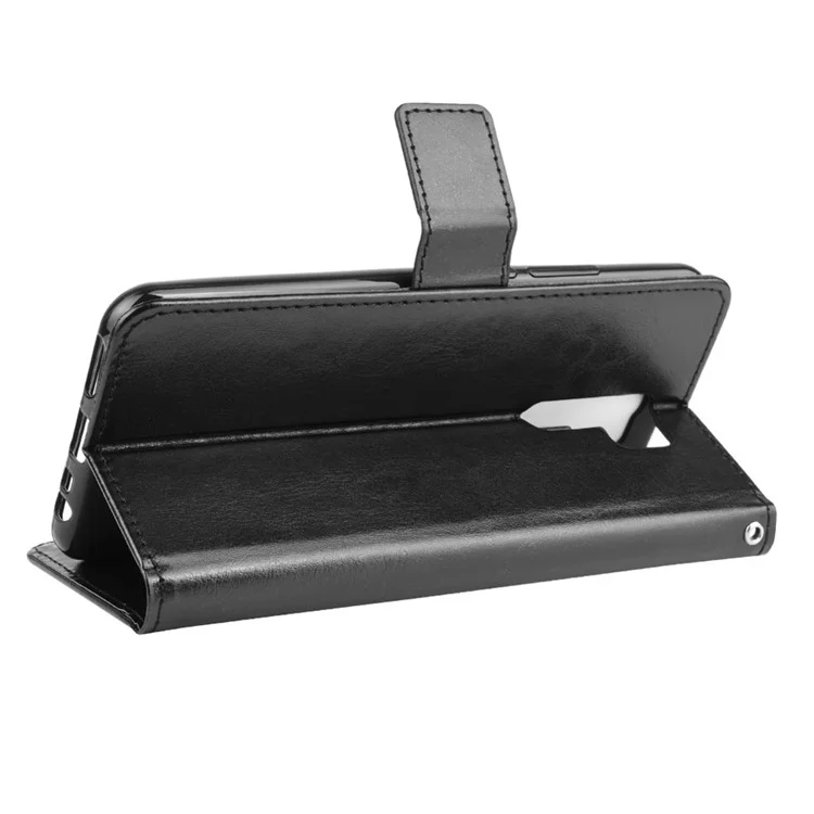 Crazy Horse Texture Wallet Stand Teléfono De Cuero Para Xiaomi Redmi 9 Prime (India) / Redmi 9 - Negro