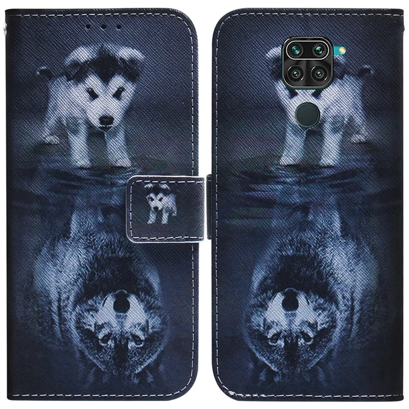 Pattern Printing PU Leather Wallet Case for Xiaomi Redmi Note 9 / Redmi 10X 4G - Dog and Wolf