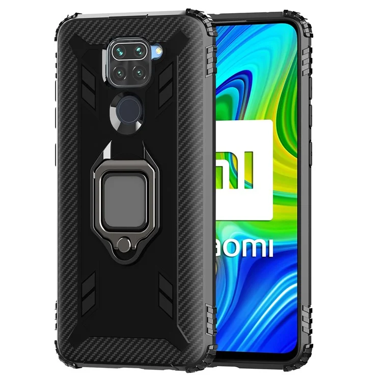 Shell de Téléphone à Anneau de Doigt de Protection TPU Shell Pour le Téléphone Portable Pour Xiaomi Redmi Note 9 / 10x 4G - le Noir