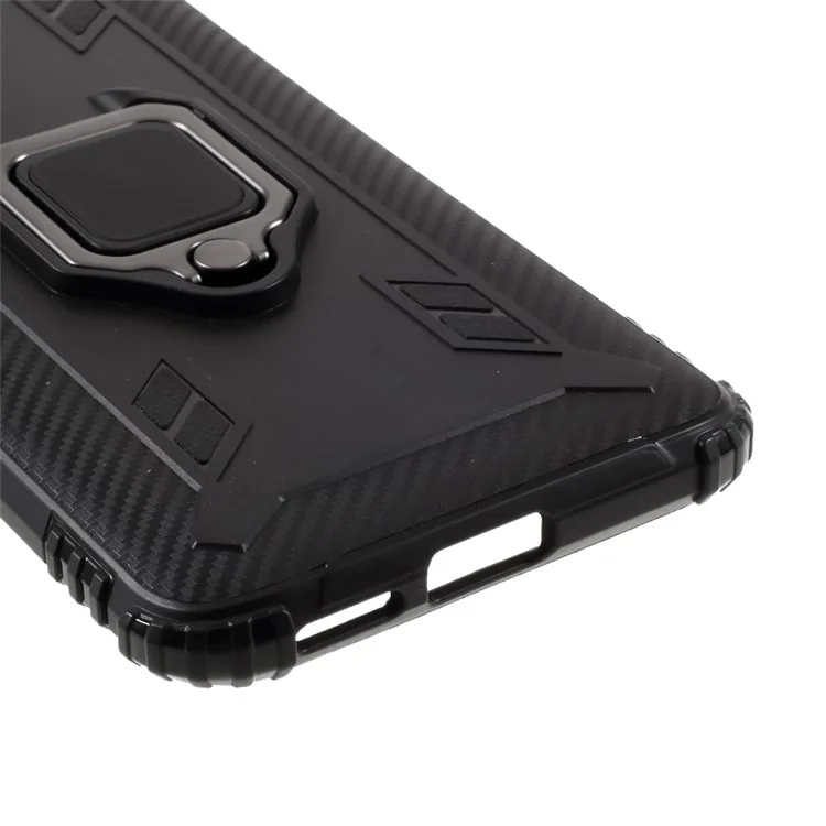 Caso de TPU Anti-grop Com Anel de Dedo Kickstand Para Xiaomi Mi 10 Lite 5g/mi 10 Juventude 5g - Preto