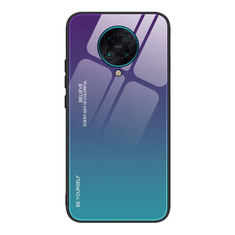 Caso de Vidro Temperado Com Cor Gradiente + PC + TPU Para Xiaomi Redmi K30 Pro - Roxo / Azul