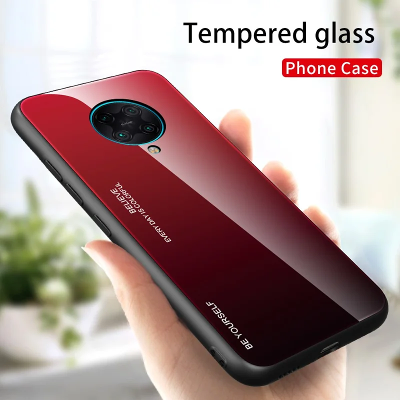 Gradient Color Tempered Glass + PC + TPU Hybrid Case for Xiaomi Redmi K30 Pro - Red / Black