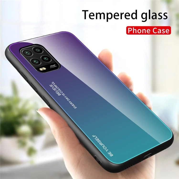 Gradient Color Tempered Glass + PC + TPU Hybrid Shell Case for Xiaomi Mi 10 Lite 5G - Purple / Blue