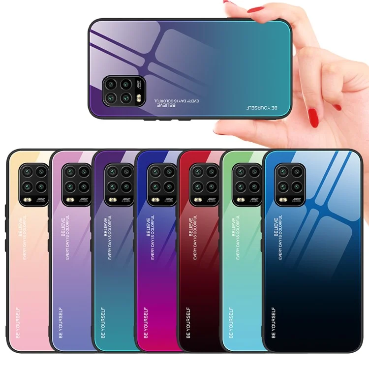 Gradient Color Tempered Glass + PC + TPU Hybrid Shell Case for Xiaomi Mi 10 Lite 5G - Purple / Blue