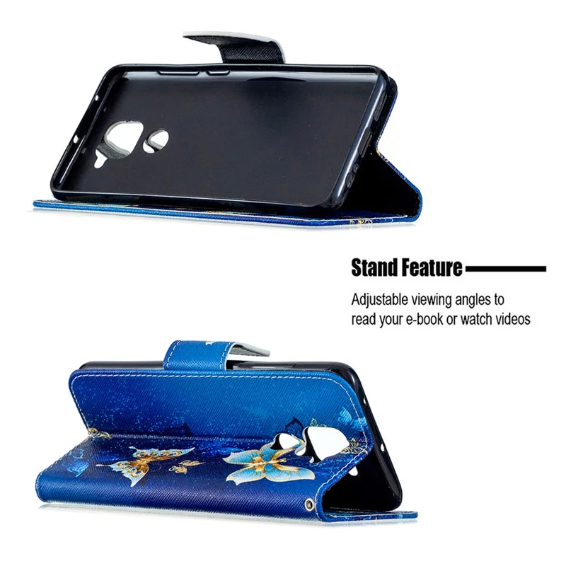 Pattern Printing Wallet Stand Leather Shell for Xiaomi Redmi Note 9/Redmi 10X 4G - Blue and Gold Butterfly