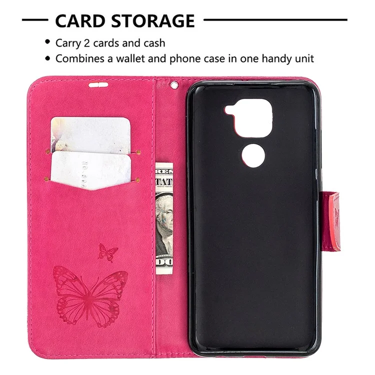 Imprint Butterflies Flip Leather Phone Shell Pour Xiaomi Redmi 10x 4g / Redmi Note 9 - Rose