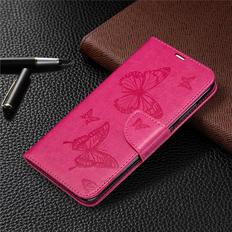 Imprint Butterflies Flip Leather Phone Shell for Xiaomi Redmi 10X 4G/Redmi Note 9 - Rose