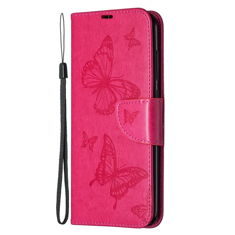 Imprint Butterflies Flip Leather Phone Shell Для Xiaomi Redmi 10x 4G/Redmi Note 9 - Роза