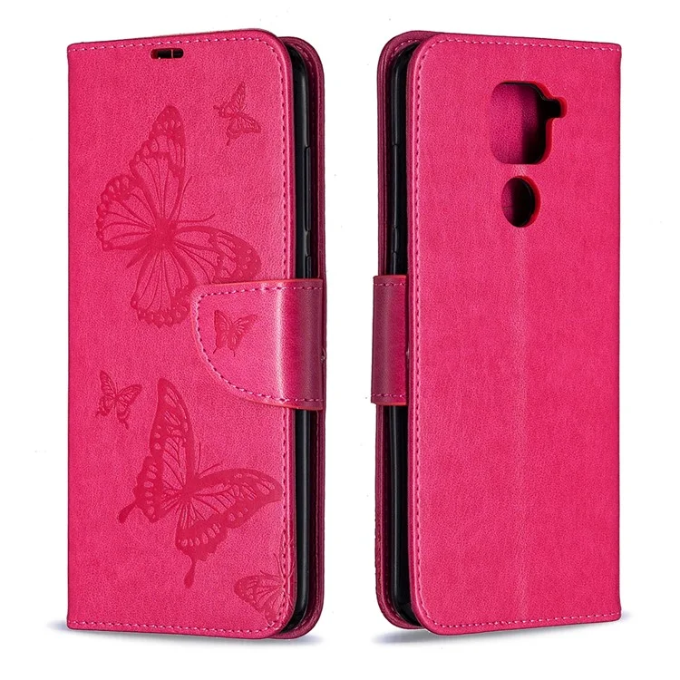 Capa de Telefone de Couro Flip com Borboletas Impressas para Xiaomi Redmi 10X 4G/Redmi Note 9 - Rosa