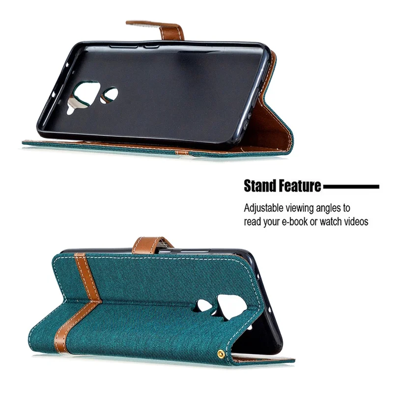 Color Splicing Jeans Cloth Skin Leather Phone Shell for Xiaomi Redmi Note 9/Redmi 10X 4G - Green