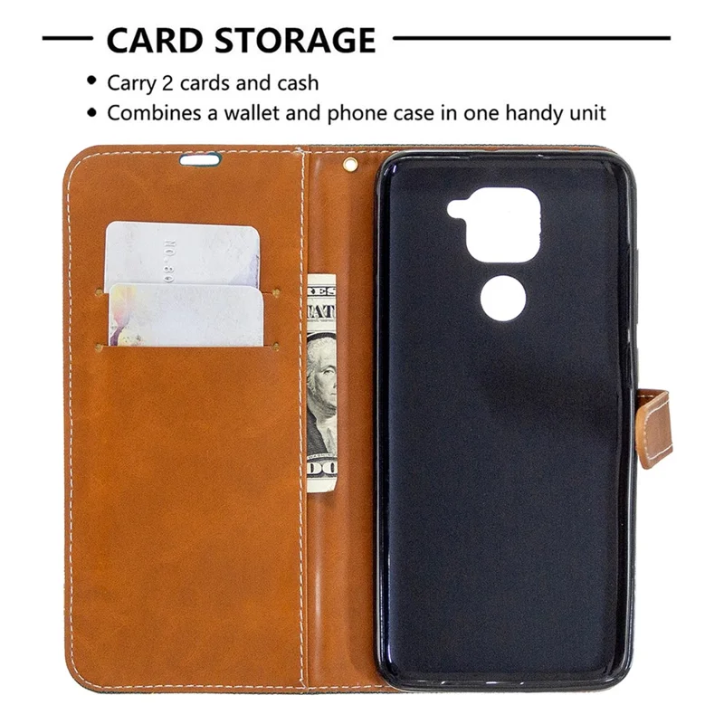 Color Splicing Jeans Cloth Skin Leather Phone Shell for Xiaomi Redmi Note 9/Redmi 10X 4G - Green