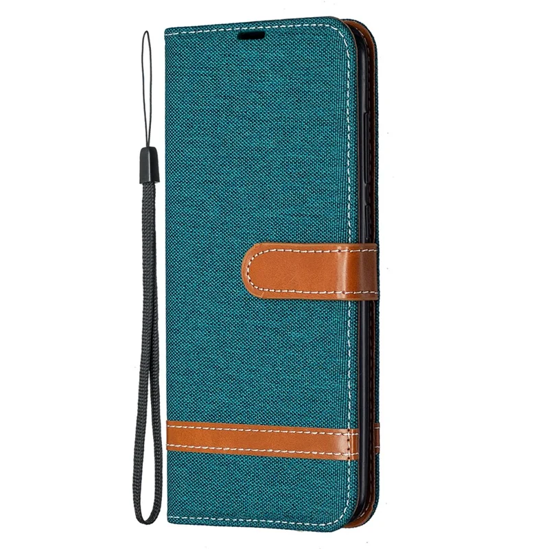 Color Splicing Jeans Cloth Skin Leather Phone Shell for Xiaomi Redmi Note 9/Redmi 10X 4G - Green