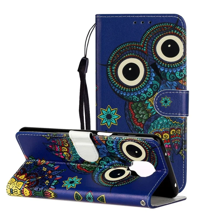 Caixa de Telefone de Couro Com Carteira Estampada em Relevo Para Xiaomi Redmi Note 9S/9 Pro/9 Pro Max - Coruja