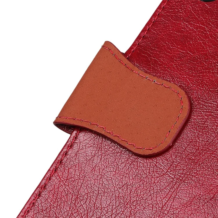 Caixa de Carteira de Couro Dividida na Textura Nappa Para Xiaomi Redmi 9 - Vermelho