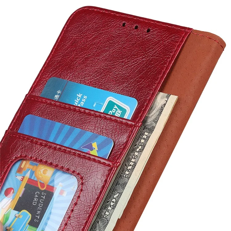 Caixa de Carteira de Couro Dividida na Textura Nappa Para Xiaomi Redmi 9 - Vermelho