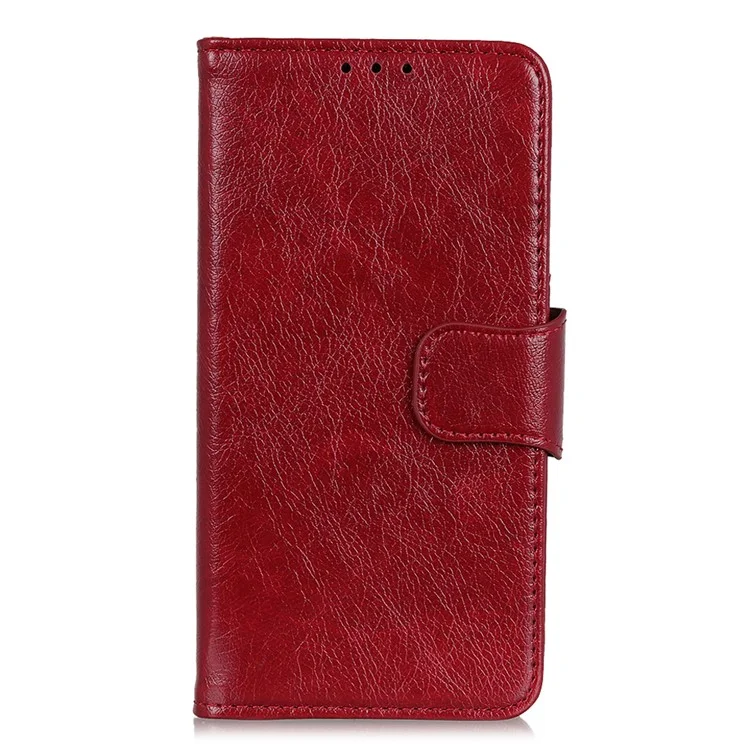 Caixa de Carteira de Couro Dividida na Textura Nappa Para Xiaomi Redmi 9 - Vermelho
