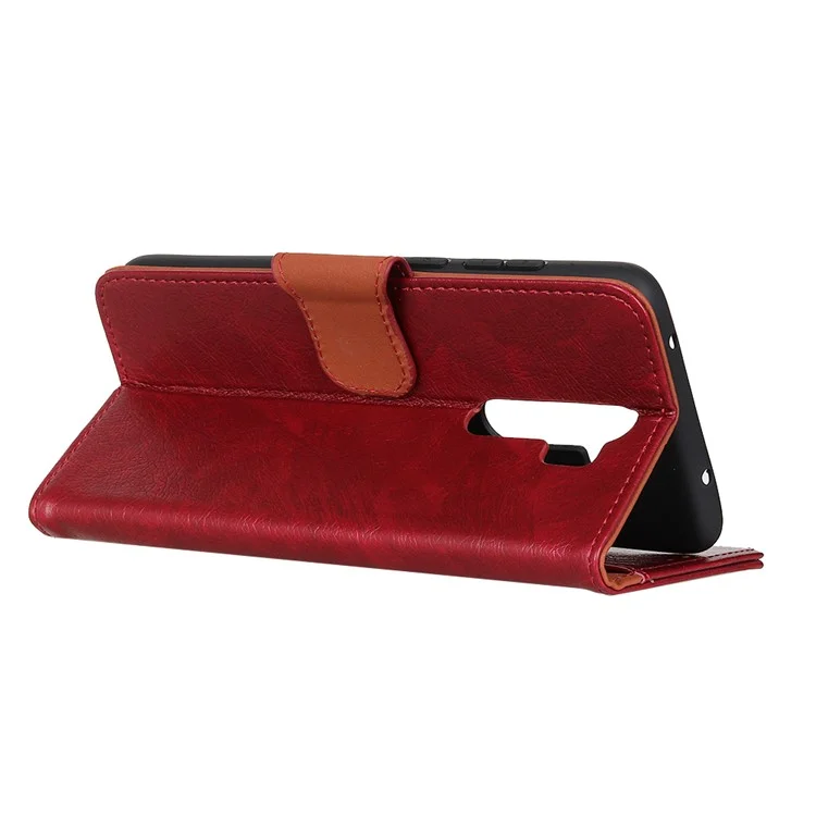 Caixa de Carteira de Couro Dividida na Textura Nappa Para Xiaomi Redmi 9 - Vermelho