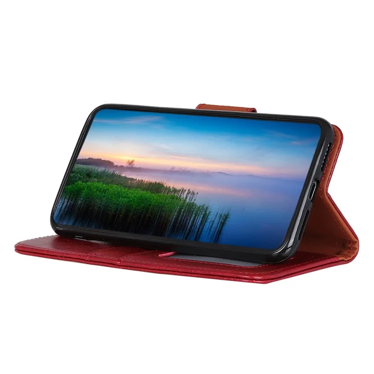 Caixa de Carteira de Couro Dividida na Textura Nappa Para Xiaomi Redmi 9 - Vermelho