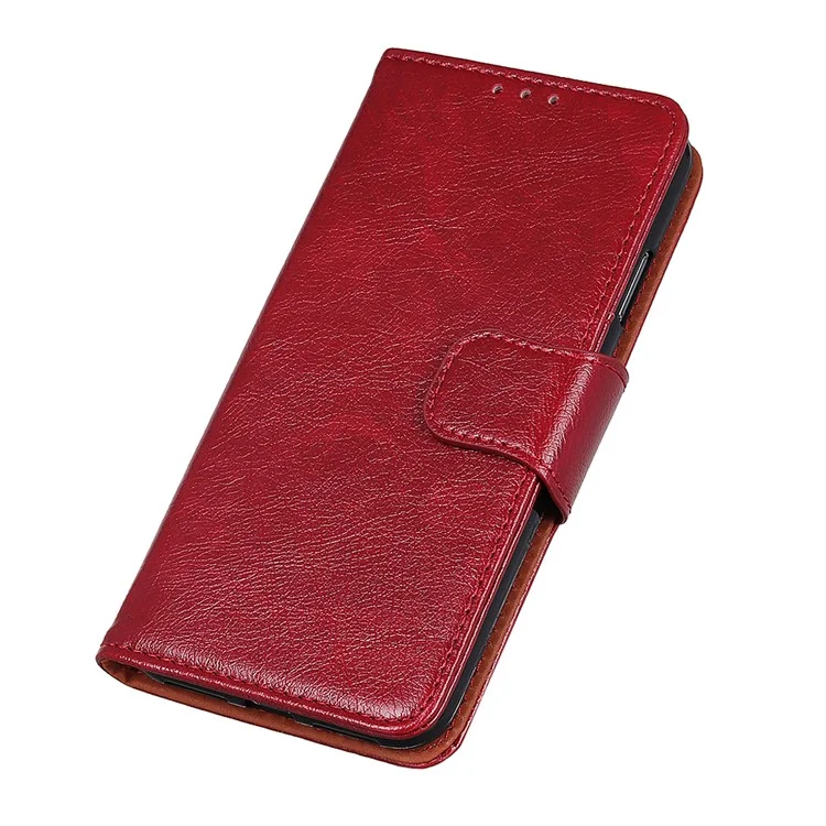 Caixa de Carteira de Couro Dividida na Textura Nappa Para Xiaomi Redmi 9 - Vermelho