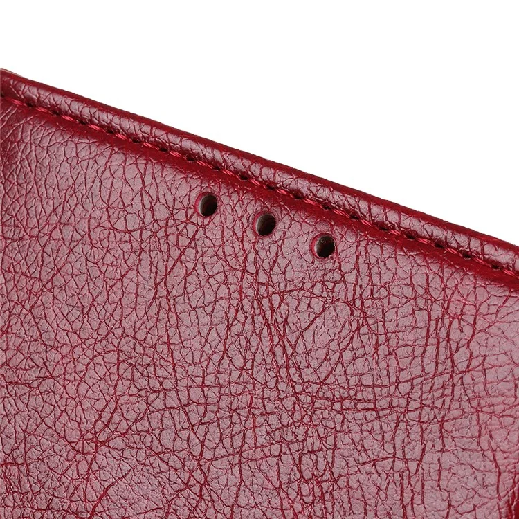 Caixa de Carteira de Couro Dividida na Textura Nappa Para Xiaomi Redmi 9 - Vermelho