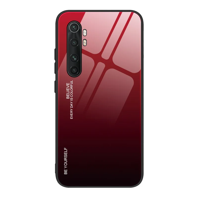 Gradient Color Protection Tempered Glass + PC + TPU Hybrid Case for Xiaomi Mi Note 10 Lite - Red / Black